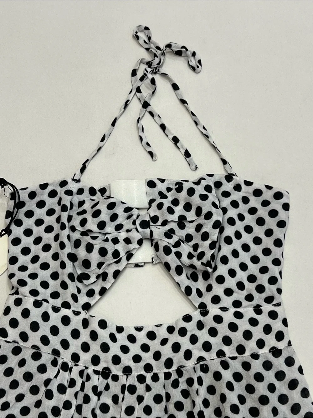 Tularosa Polka Dot Mini Dress Sz XS Halter/Strapless Cut Out Bow Summer NWT - Picture 3 of 11